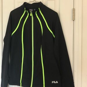 Fila black jacket with neon green accents.